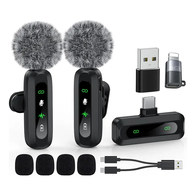 2pcs Micrófono Inalámbrico Lavalier Para iPhone Usb Android