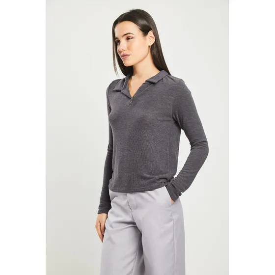 Remera Manga Larga Negro Melange Koxis Mujer