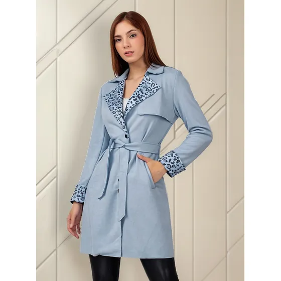 Gabardina Animal Print Mujer Color Celeste