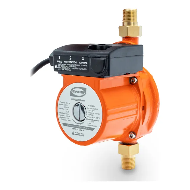 Evans BP120W15-090 Bomba Presurizadora de 120W para 2 servicios simultáneos, 127V Succión 0.5” x Descarga 0.5”