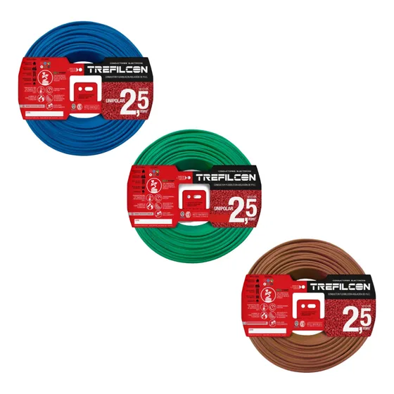 Cable Unipolar 2.5mm Trefilcon Pack X 3 Rollos De 50 Mts Cubierta Marrón, Celeste, Verde