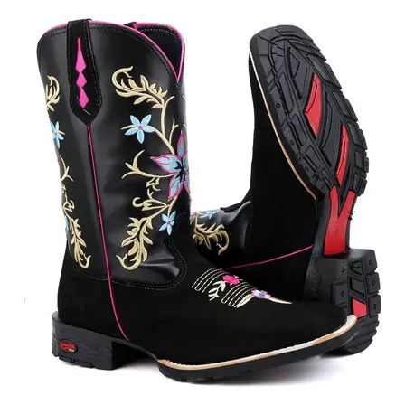 Bota Texana Bico Quadrado Country Em Couro Rodeio Festa Peão