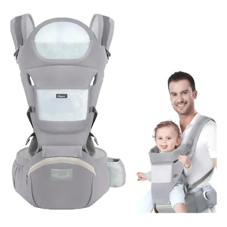 Canguru Para Bebe Confort Seguro C/ Apoio E Bolsa Ergonômico Cor Cinza