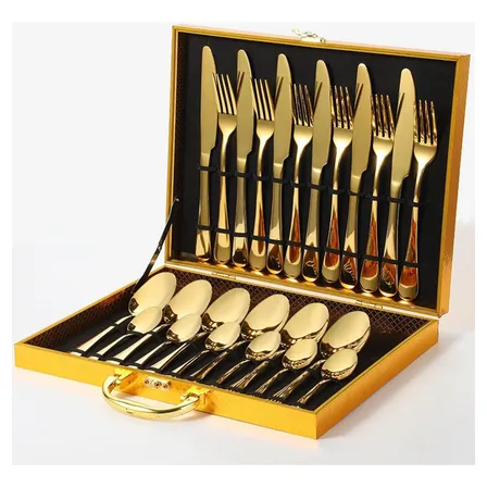 Kit 24 Faqueiro Talheres Dourado Luxo Premium Com Maleta Dourado