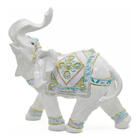 Elefante Decorativo Blanco Estilo Hindú Con Detalles Dorados