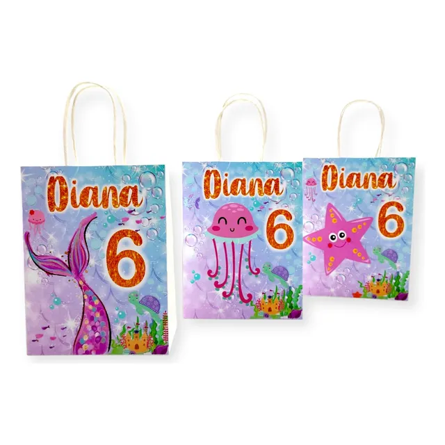 12 Bolsas Golosineras/sorpresitas Mar Sirena  Cola Con Asa