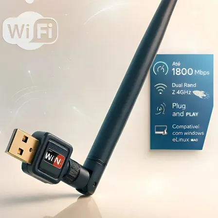 Adaptador Receptor Wireless Usb Wi-fi 1200mbps Dual Band 2.4g Antena Alta Velocidade Conexão Estável Internet Rápida Para Pc Computador Notebook Plug Play - Marca Bahrein
