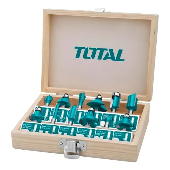 Pack 12 Fresas Para Router Total - Encastre 8mm, Caja Madera
