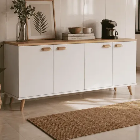 Buffet Aparador 4 Portas Prateleira Resistente Industrial Branco