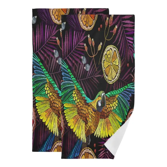 2 Toalla Mano Bordado Loro Limon Cocina Hoja Tropical Ultra