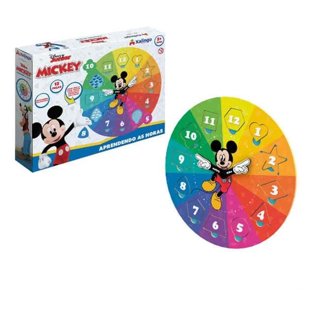 Relógio Do Mickey Aprendendo As Horas 13 Pçs Madeira Xalingo