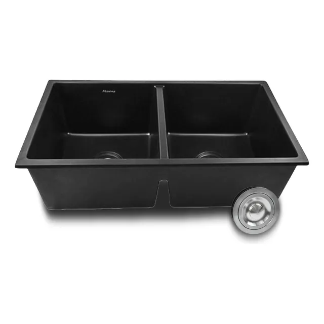 Tarjas para Cocina de Cuarzo de Alta Calidad | 81x45 cm | Negro Mate Profundidad 21 cm | Instalación Submontar o Empotrar con Contracanasta de Acero Inoxidable | Funcional y Elegante | MAXIMS