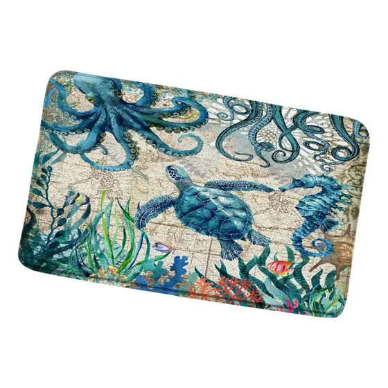 Alfombra Baño Tortuga Nautica Diseño Retro Antideslizante 18