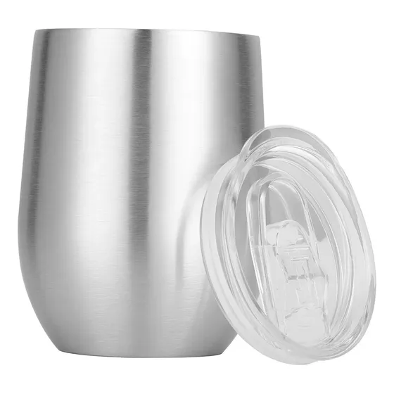 Vaso Doble Pared Acero Inoxidable Frio Caliente Con Tapa V1 Color Plateado