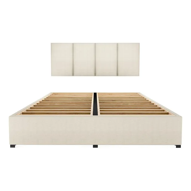 Recamara Cama Cabecera Napoles King Size Madera Tapiz Beige