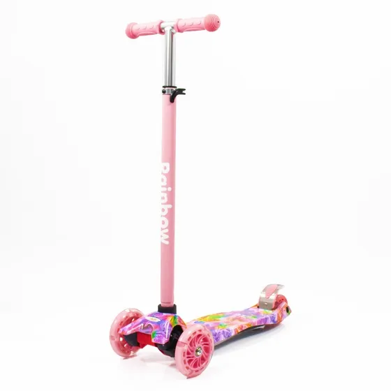 Monopatín De Pie Rainbow Wind Con Protecciones Rosa Bebe