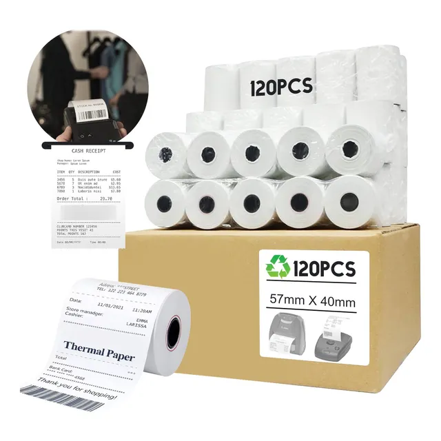 120 Rollos Papel Termico Miniprinter 57x40 Impresora 58mm
