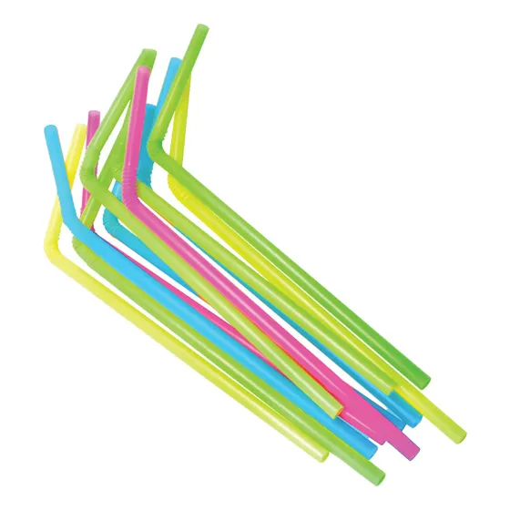 100 Popotes Flexibles Biodegradable A Base De Planta Pla Color Mix Colores Neon