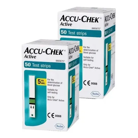 Kit 100 Tiras de Teste Glicose Accu-Chek Active Verde-Limão