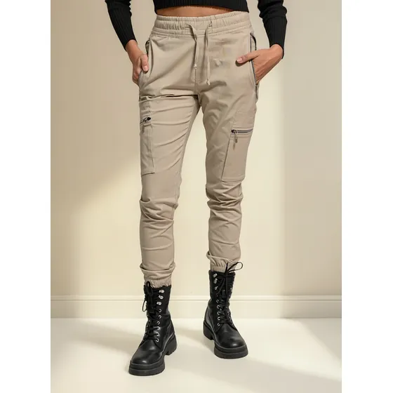 Pantalón Dama Jogger Licrado Tipo Cargo Cremalleras Bolsillo