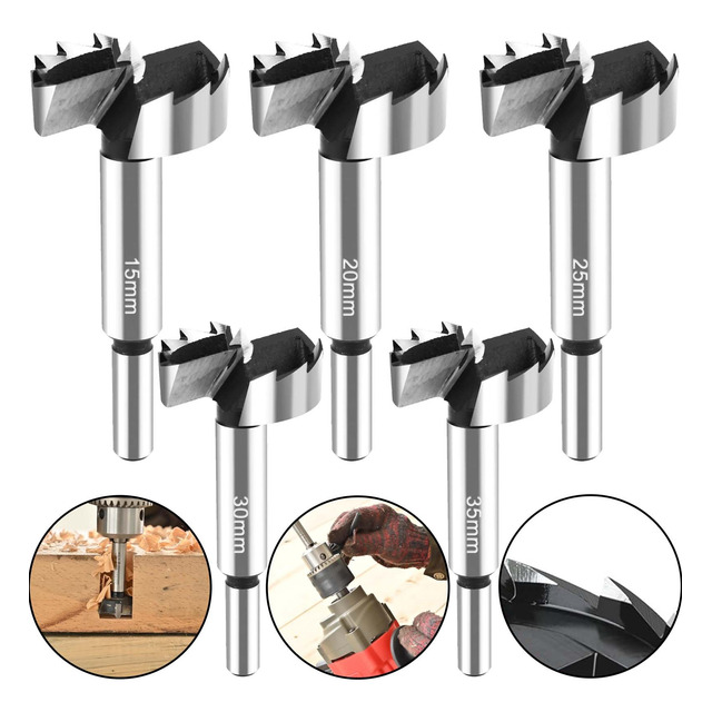Kit 5 Jogo Brocas Fresas Forstner Madeira Dobradiça 15-35mm