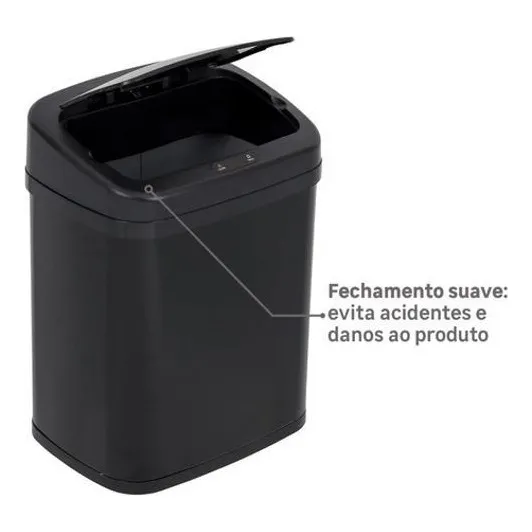 Lixeira Automática Aço Com Sensor 20 Litros 38x32x24cm Black