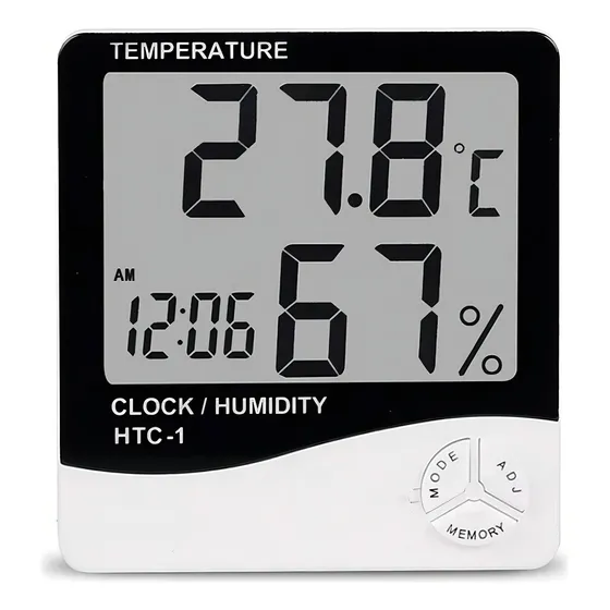 Termometro Ambiental Higrometro Digital Medidor De Temperatura Hidrometro Reloj Alarma Htc-1