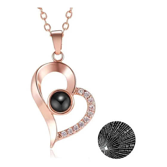 Colar De Coração Eu Te Amo Projeção Em 100 Idiomas Rose Gold