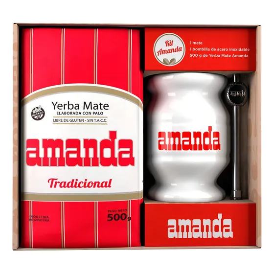 Pack Yerba Mate Amanda Tradicional 500g mate con bombilla