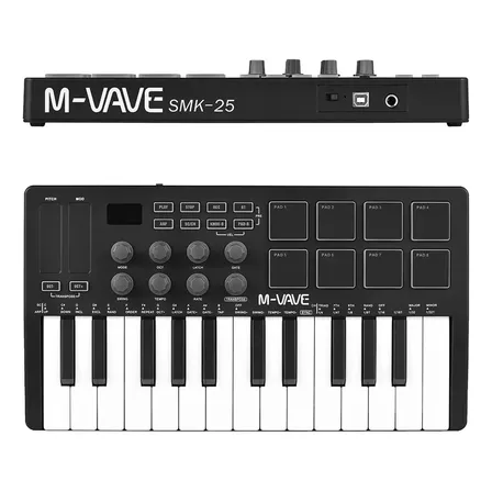 Teclado Controlador Midi M-vave Smk-25 25 Teclas 8 Pads Bluetooth Preto