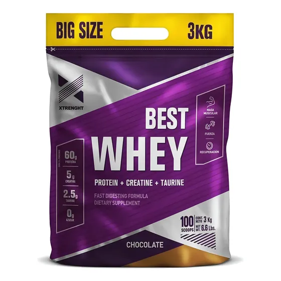 Best Whey Protein 3kg Xtrenght Nutrition + Creatina +taurina Sabor Chocolate