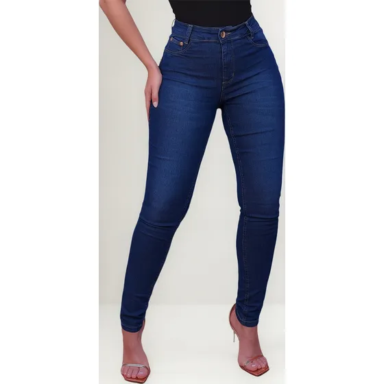 Calça Jeans Feminina Com Bojo Empina Bumbum Cós Alto Lycra