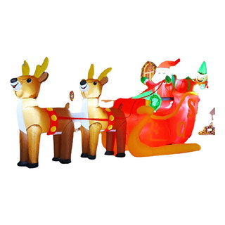 Rx Inflable Navideño De 10 Pies Con Alces Y Papá Noel Con Rx Inflable Navideño De 10 Pies Con Alces Y Papá Noel Con