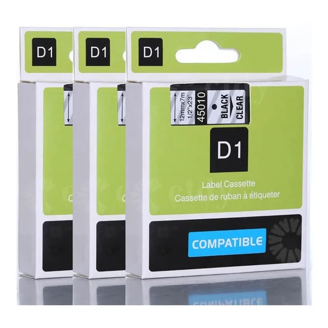 3pcs 45010 Para D1 12mm 1/2 Cinta Transparente Dymo Labelman
