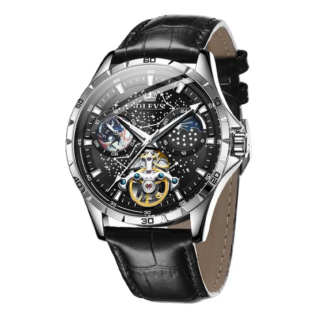 Olevs Hombres Relojes Automáticos Starry Sky Skeleton L9qpy