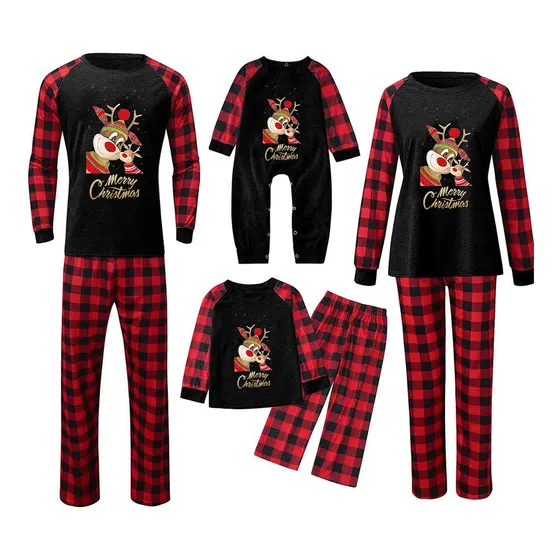 Conjunto De Pijama De Natal Em Família Para Pai, Mãe E Menin