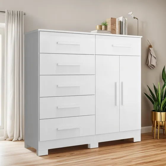 Cômoda Para Quarto 2 Portas 124cm Ester A02 Branco - Mpozena