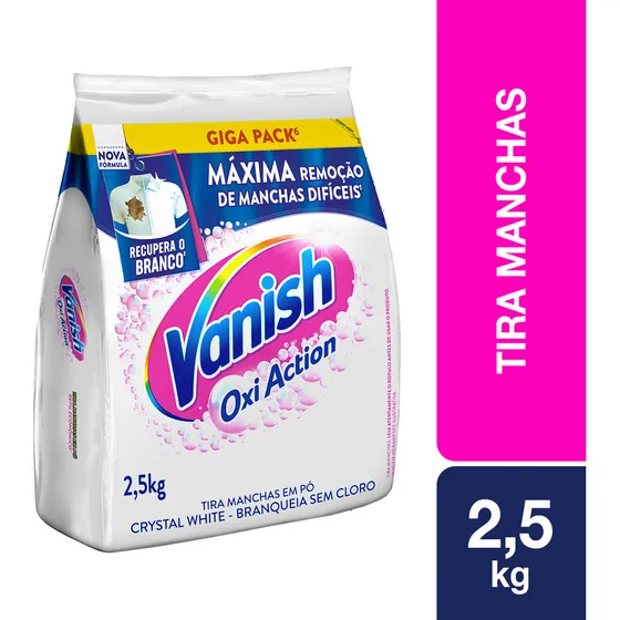Tira Manchas Vanish em Pó Crystal White Oxi Action para roupas brancas Refil 2,5kg