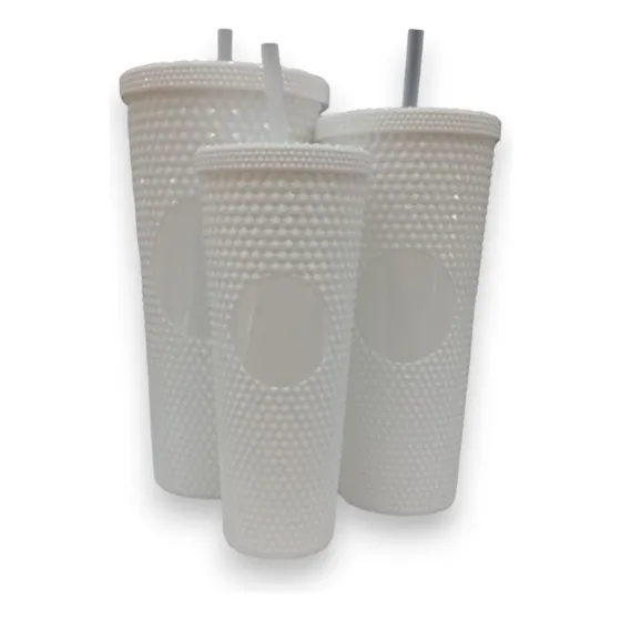 Set De 3 Vasos Con Tapa De Rosca Y Pitillo 