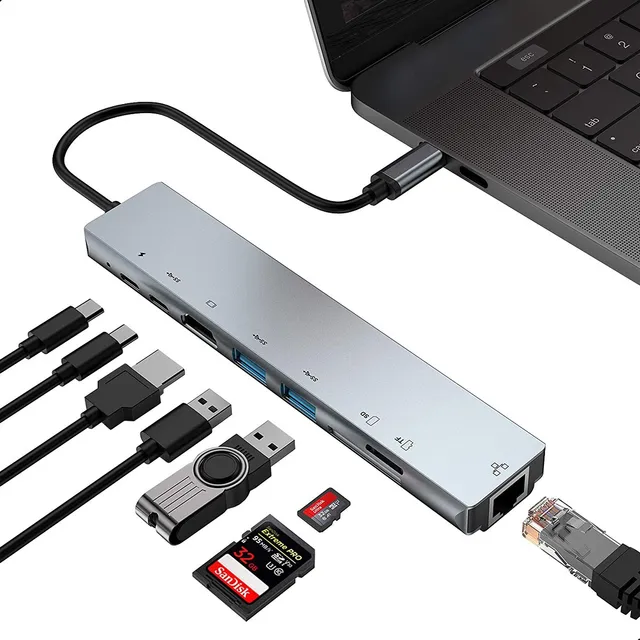 Hub Usb C Puertos Adaptador Multipuerto Hdmi  8 En 1 Mac Win