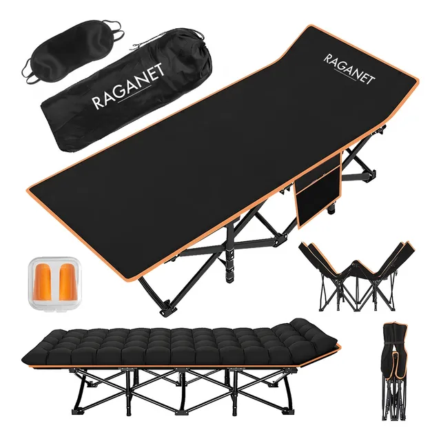 Catre Plegable Para Acampar Con Colchoneta Camastro Portátil Color Negro Raganet DP039