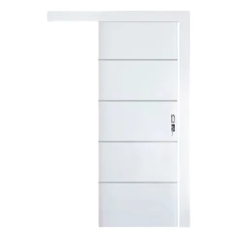 Porta Laqueada Branca Frisada De Correr 210x70 C/ Fechadura