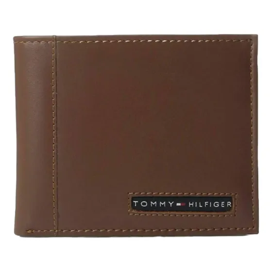 Billetera Tommy Hilfiger 31TL22X063 color tan de cuero - 8.8cm x 11.4cm x 1cm