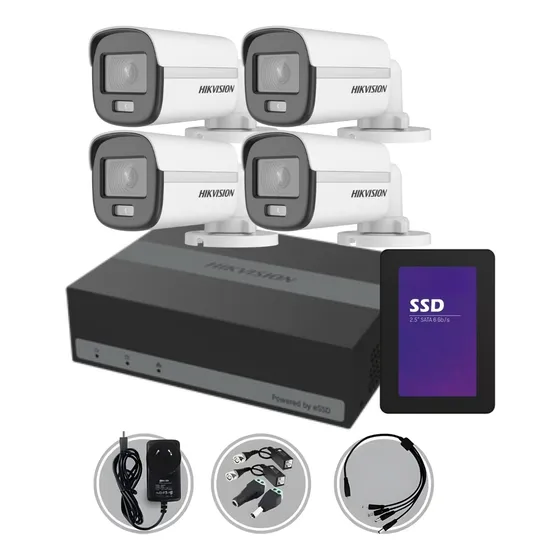 Kit Hikvision Edvr 3k 4ch + 4 Camara 2mp Colorvu + Ssd 512gb