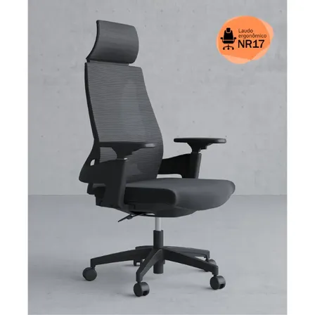 Cadeira De Escritório Rivatti Presidente Nr17 Ergonômica Premium Toledo Cor Preto Assento Em Tela Mesh