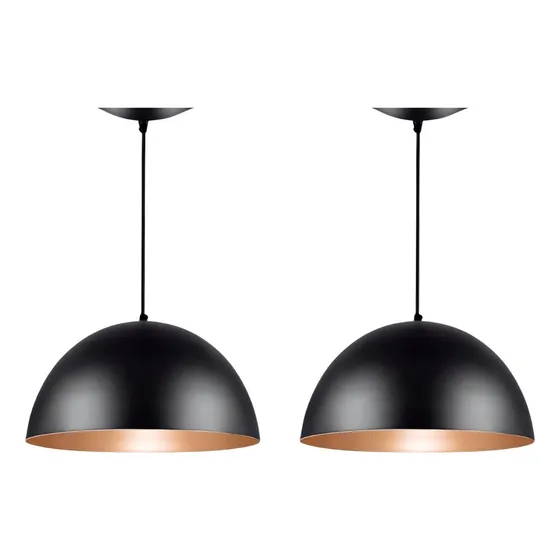 Kit 2 Pendente Teto Meia Lua 40cm Preto/cobre Aluminio Top Cor Preto Com Cobre 127/220v