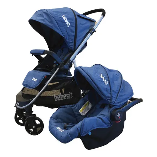 Cochecito Travel System Azul Con Manillar Rebatible