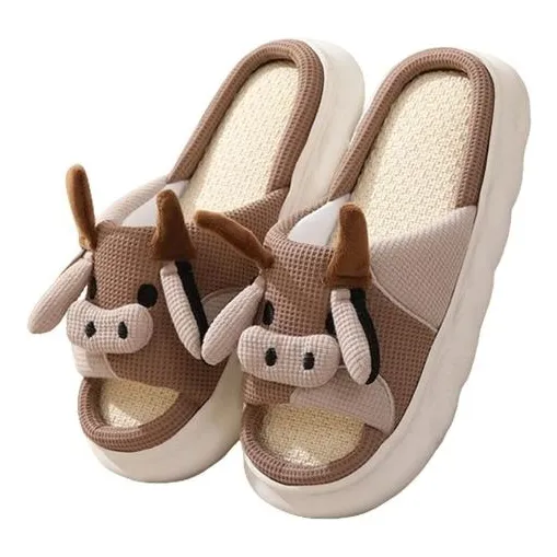 Zapatillas De Casa De Lino Con Animales De Dibujos Animados