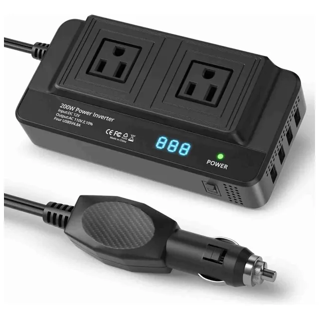 Inversor De Corriente Portátil Para Auto De 200w 12v A 110v