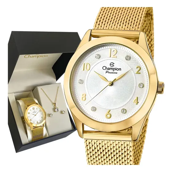 Relógio Feminino Champion Dourado Analógico Pulseira Em Aço Inoxidável